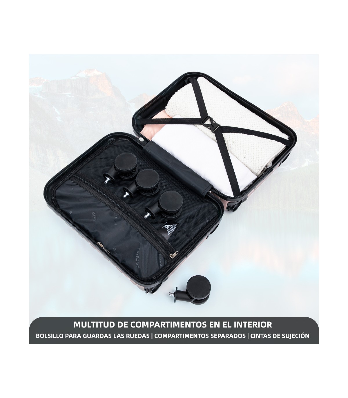 Maleta Cabina ABS 40x30x20(24L)| Maxima Capacidad con Ruedas Desmontables para Ryanair | Vueling - RosaDorada