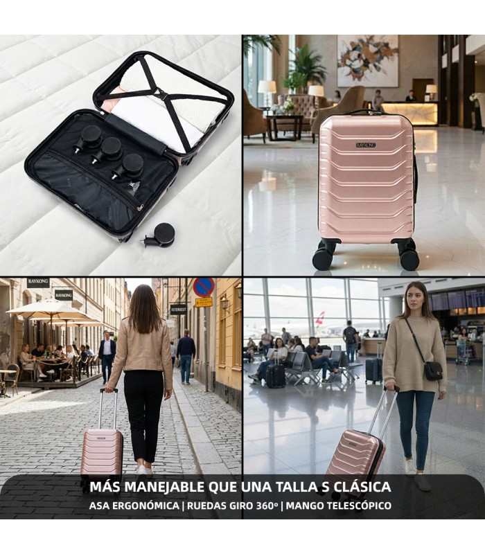 Mala de cabine em ABS 40x30x20 (24L) | Capacidade máxima com rodas amovíveis para Ryanair | Vueling - RosaDourado