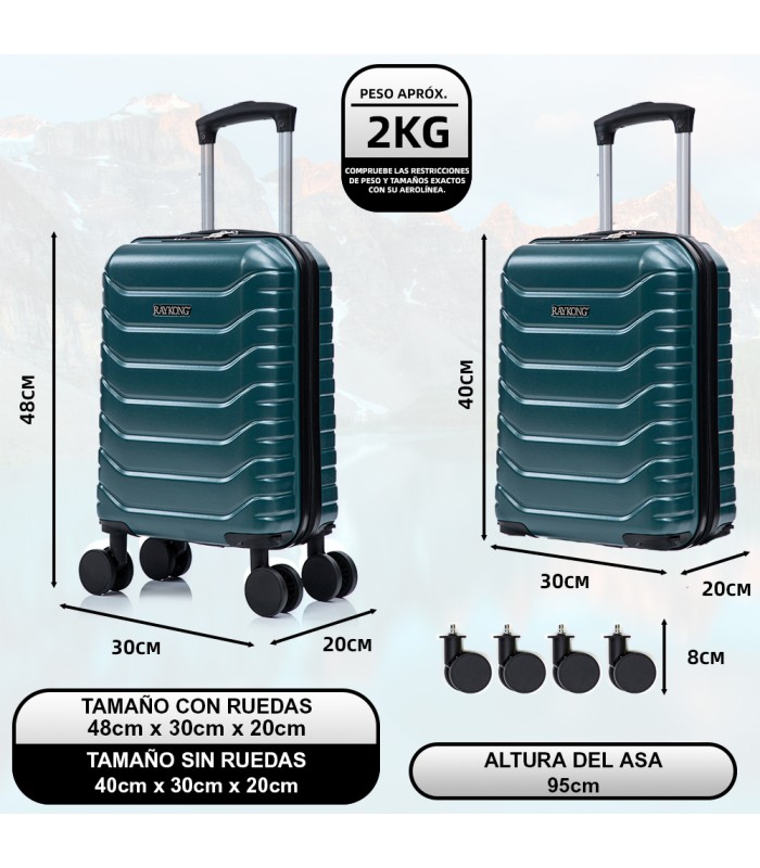 Maleta Cabina ABS 40x30x20(24L)| Maxima Capacidad con Ruedas Desmontables para Ryanair | Vueling - Verde