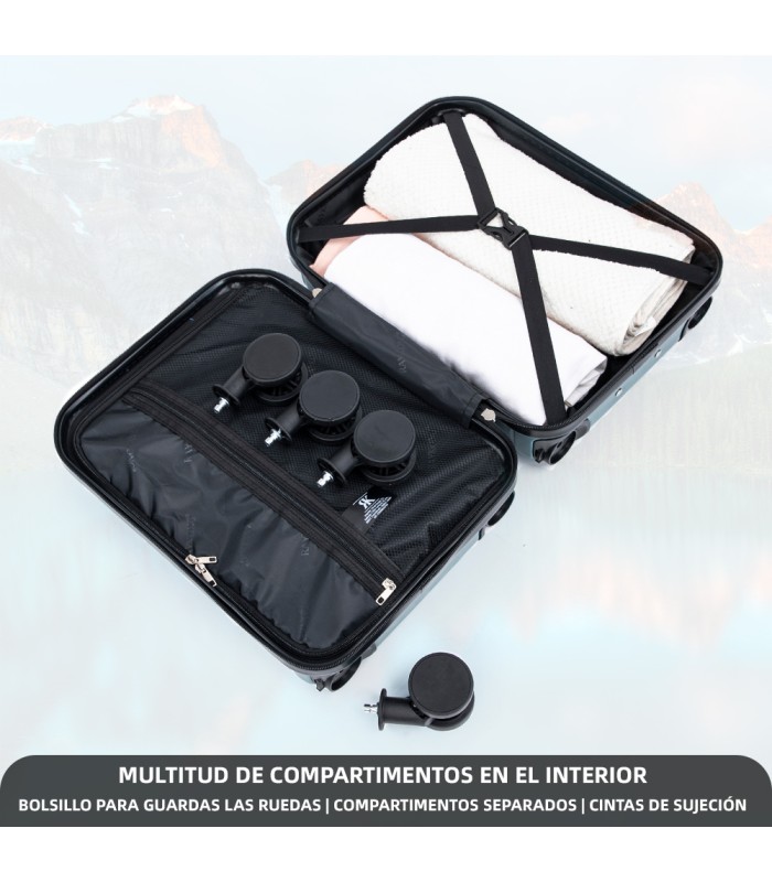 Maleta Cabina ABS 40x30x20(24L)| Maxima Capacidad con Ruedas Desmontables para Ryanair | Vueling - Verde