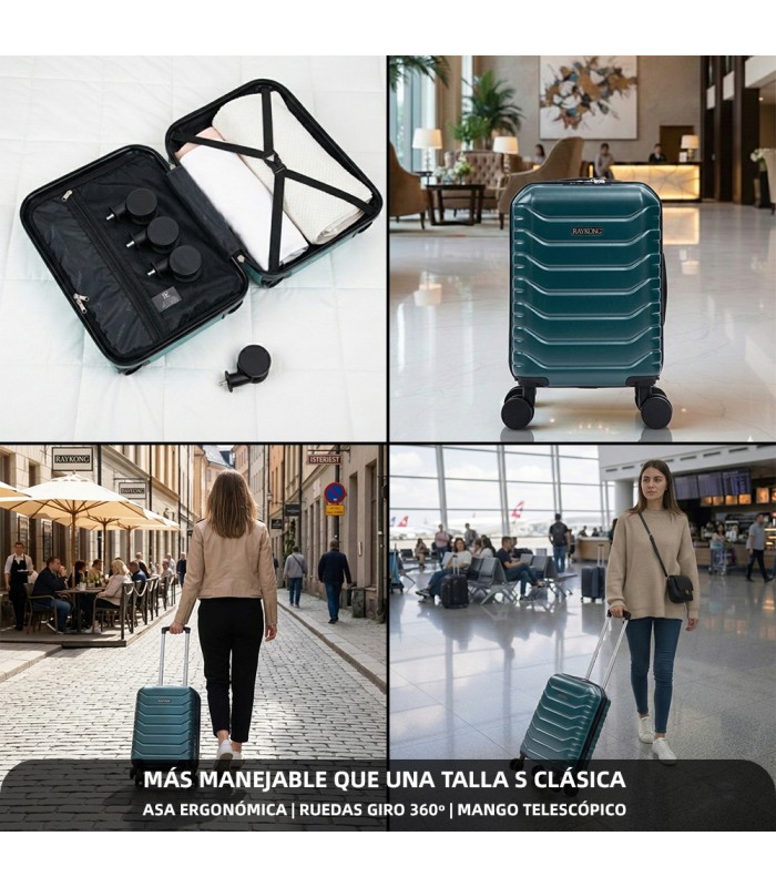 Mala de cabine em ABS 40x30x20 (24L) | Capacidade máxima com rodas amovíveis para Ryanair | Vueling - Verde