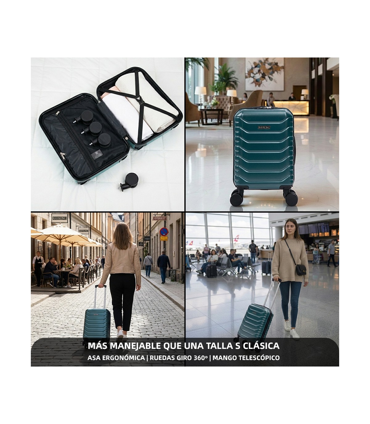Maleta Cabina ABS 40x30x20(24L)| Maxima Capacidad con Ruedas Desmontables para Ryanair | Vueling - Verde