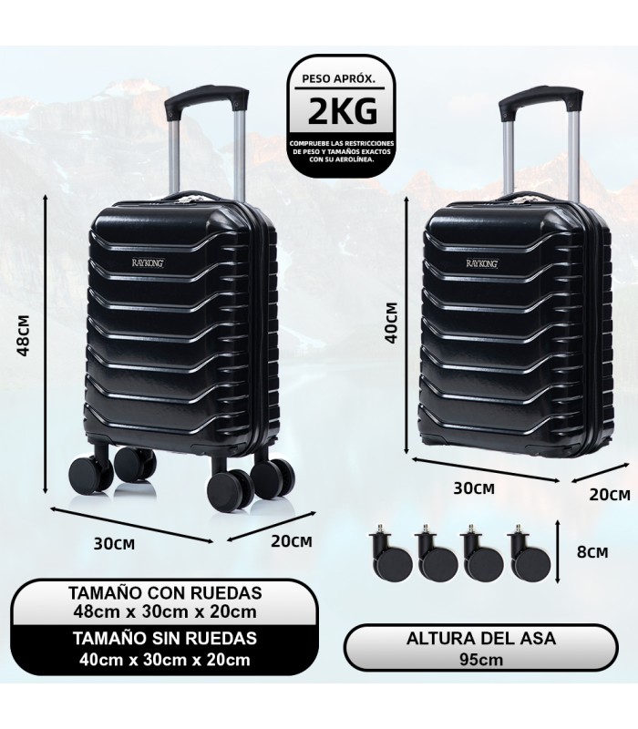 Mala de cabine em ABS 40x30x20 (24L) | Capacidade máxima com rodas amovíveis para Ryanair | Vueling - Preto