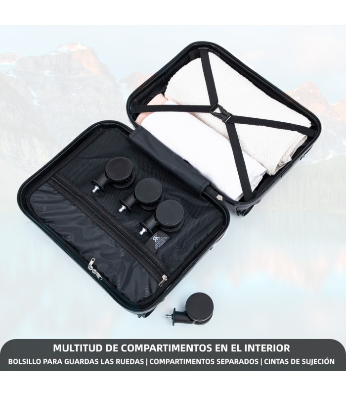 Mala de cabine em ABS 40x30x20 (24L) | Capacidade máxima com rodas amovíveis para Ryanair | Vueling - Preto