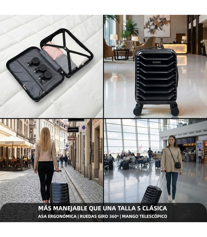 Maleta Cabina ABS 40x30x20(24L)| Maxima Capacidad con Ruedas Desmontables para Ryanair | Vueling - Negro