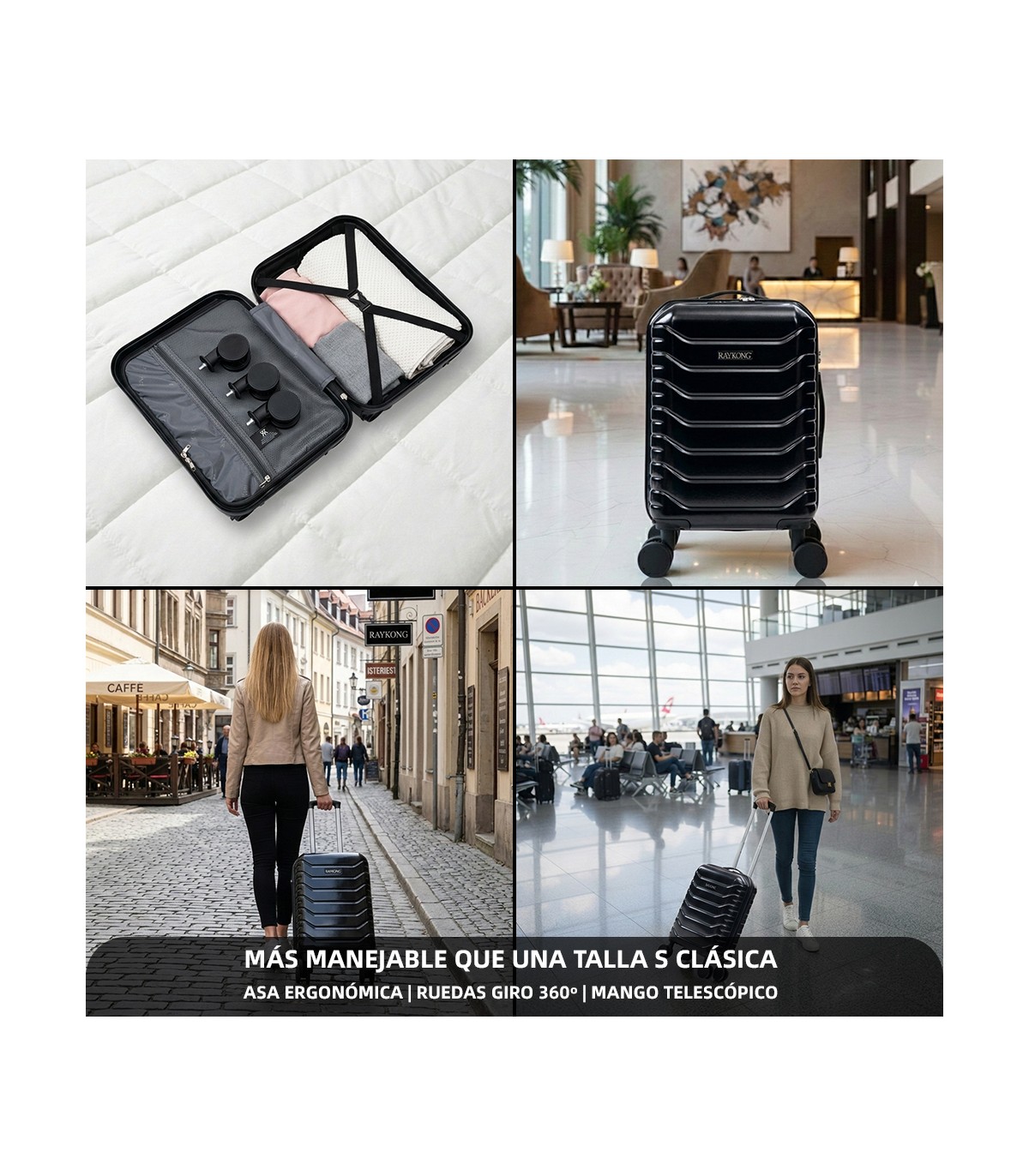 Mala de cabine em ABS 40x30x20 (24L) | Capacidade máxima com rodas amovíveis para Ryanair | Vueling - Preto