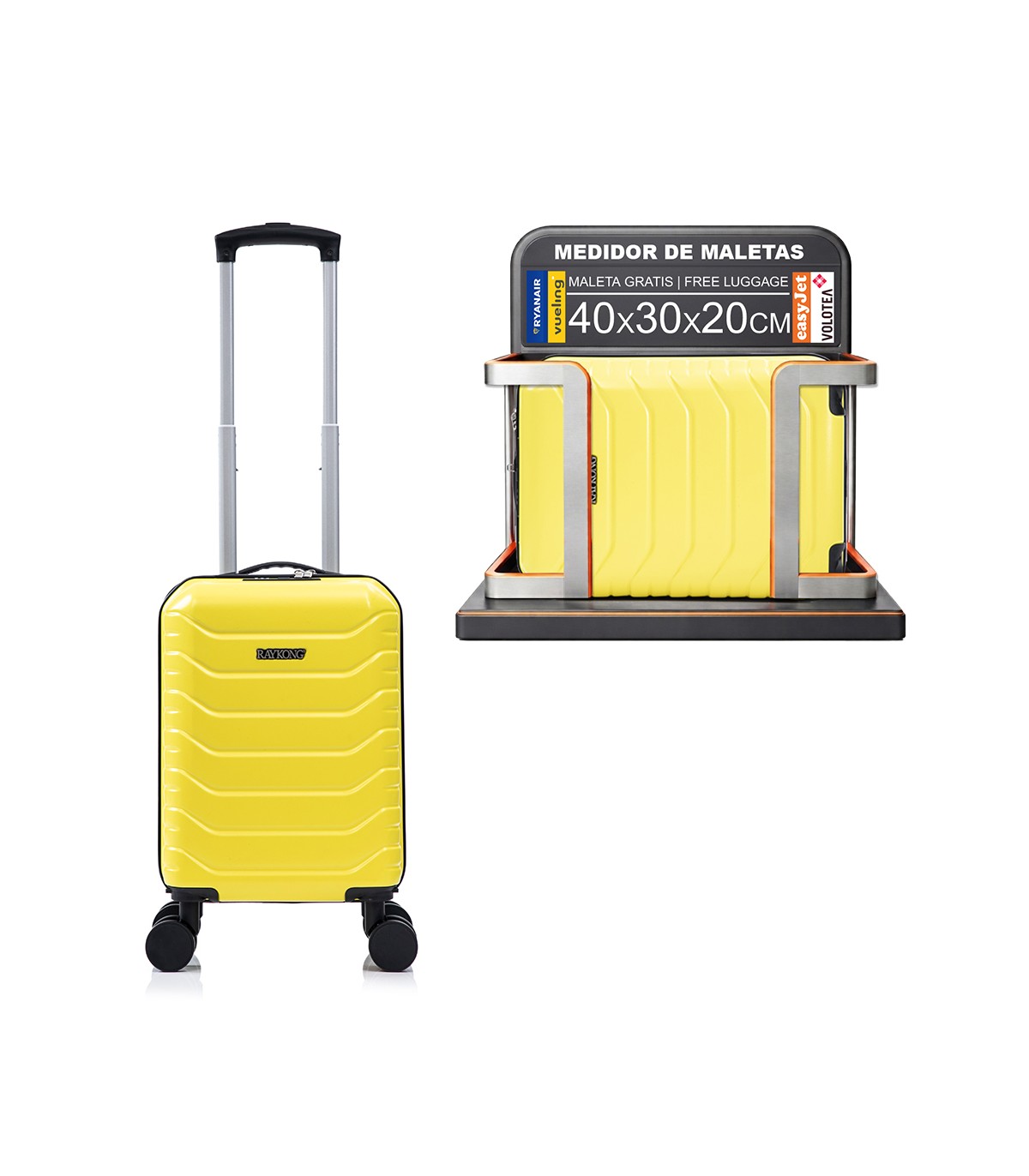 Mala de cabine em ABS 40x30x20 (24L) | Capacidade máxima com rodas amovíveis para Ryanair | Vueling - Amarelo