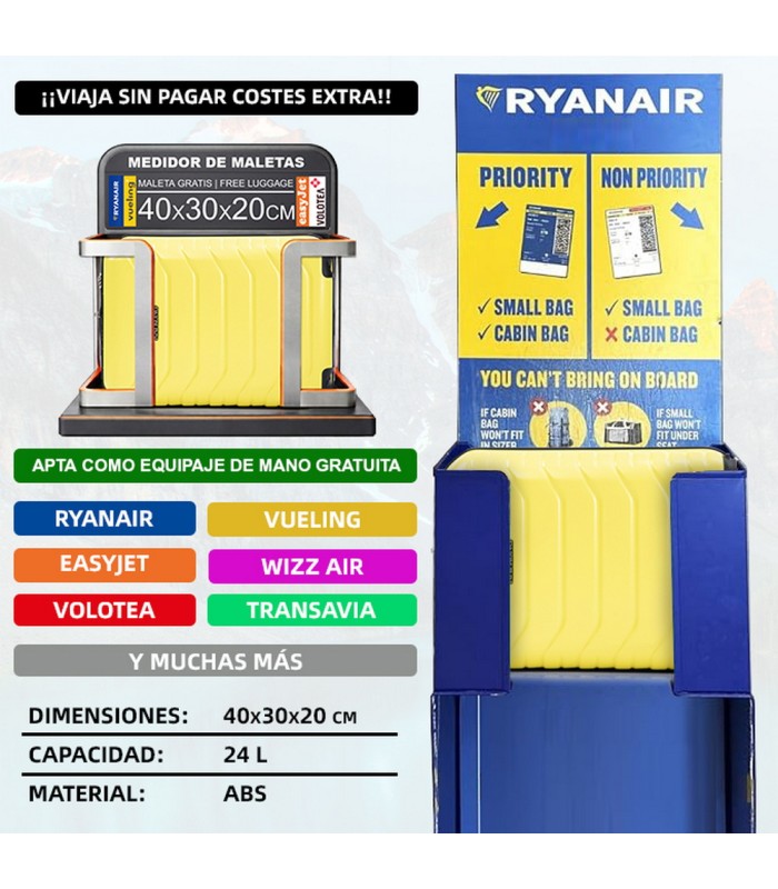Mala de cabine em ABS 40x30x20 (24L) | Capacidade máxima com rodas amovíveis para Ryanair | Vueling - Amarelo