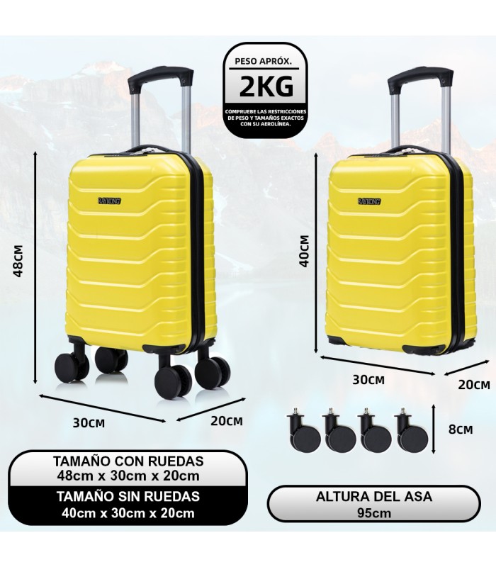 Mala de cabine em ABS 40x30x20 (24L) | Capacidade máxima com rodas amovíveis para Ryanair | Vueling - Amarelo