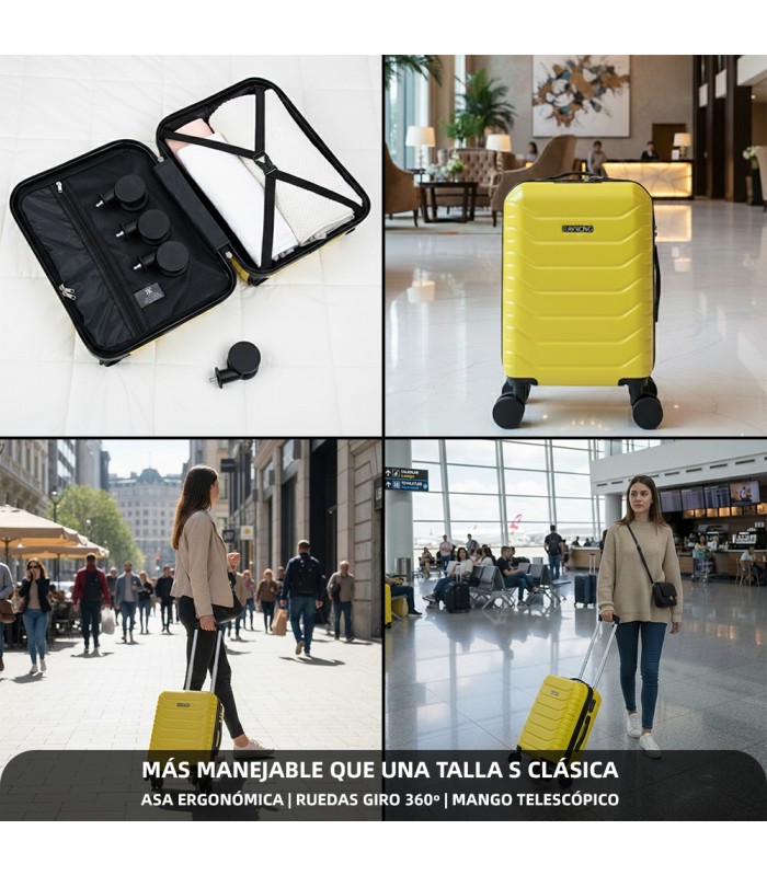 Mala de cabine em ABS 40x30x20 (24L) | Capacidade máxima com rodas amovíveis para Ryanair | Vueling - Amarelo
