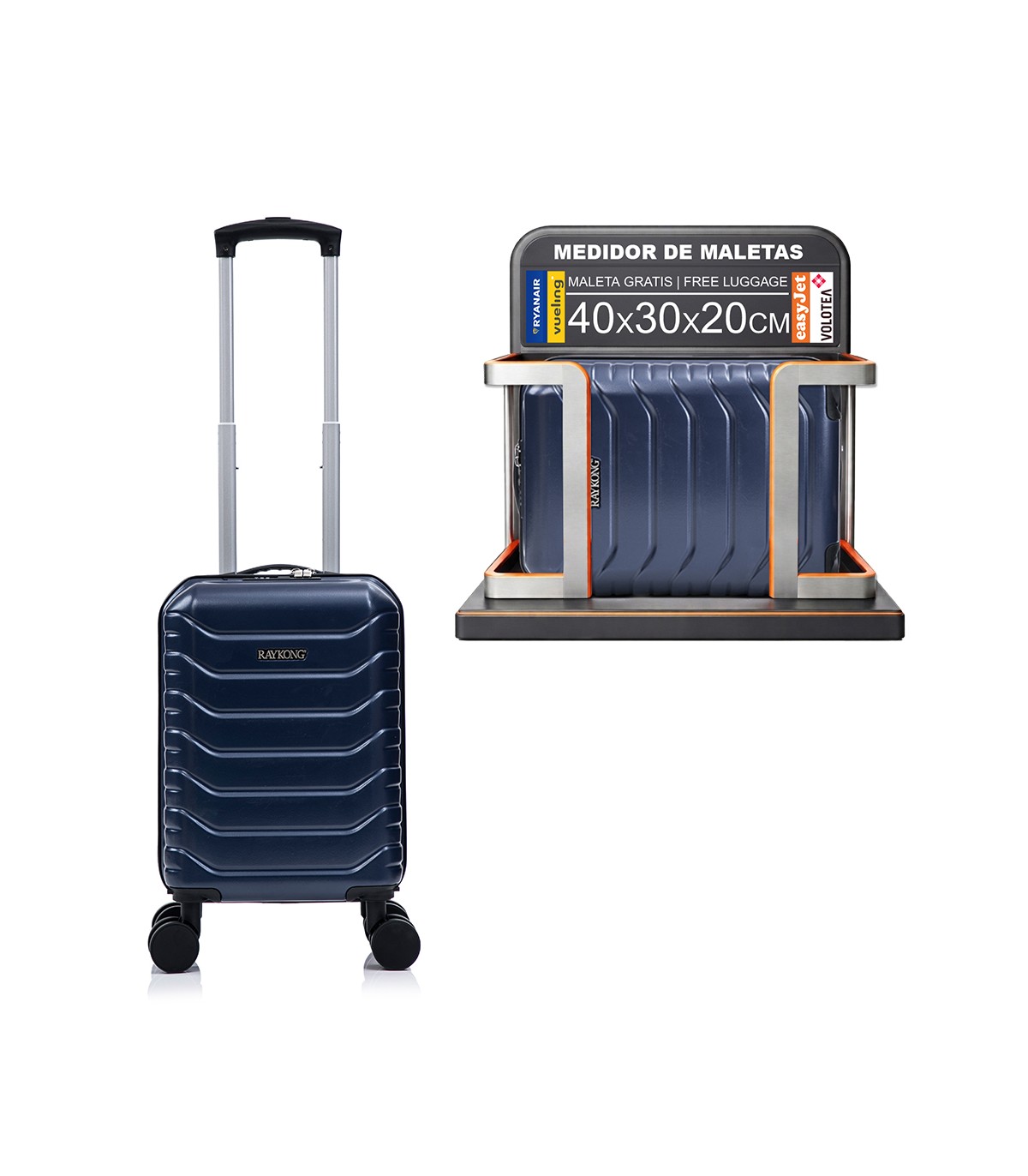 Mala de cabine em ABS 40x30x20 (24L) | Capacidade máxima com rodas amovíveis para Ryanair | Vueling - Azul-marinho