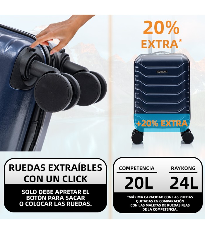 Maleta Cabina ABS 40x30x20(24L)| Maxima Capacidad con Ruedas Desmontables para Ryanair | Vueling - AzulMarino