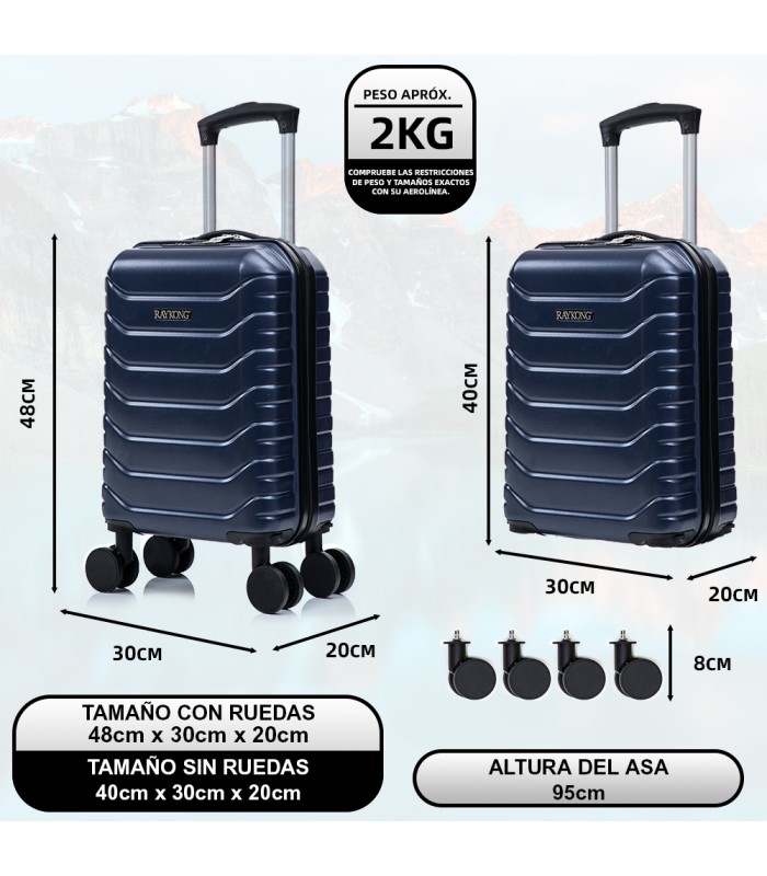 Mala de cabine em ABS 40x30x20 (24L) | Capacidade máxima com rodas amovíveis para Ryanair | Vueling - Azul-marinho