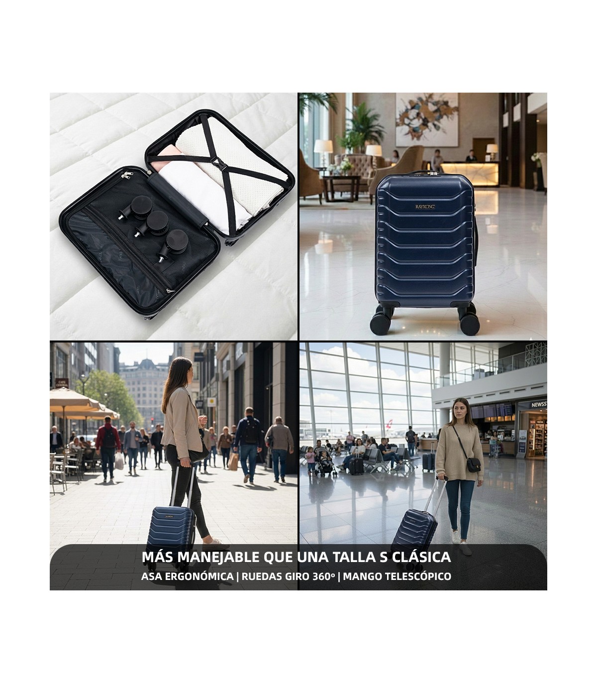 Maleta Cabina ABS 40x30x20(24L)| Maxima Capacidad con Ruedas Desmontables para Ryanair | Vueling - AzulMarino