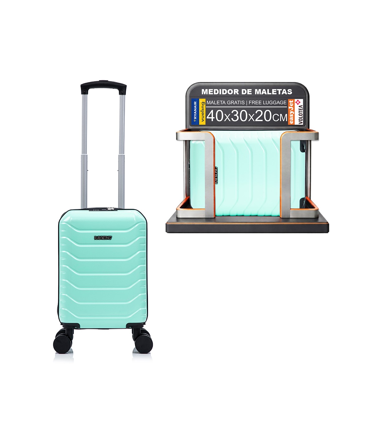 Maleta Cabina ABS 40x30x20(24L)| Maxima Capacidad con Ruedas Desmontables para Ryanair | Vueling - Menta