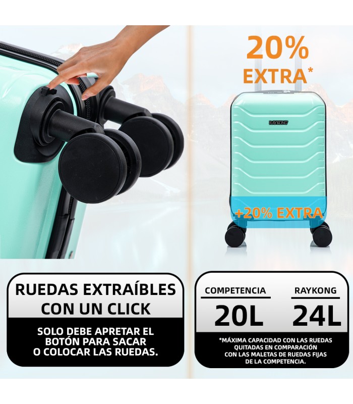 Mala de cabine em ABS 40x30x20 (24L) | Capacidade máxima com rodas amovíveis para Ryanair | Vueling - Hortelã