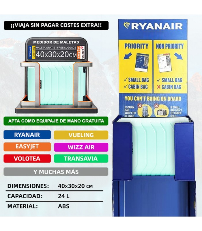 Mala de cabine em ABS 40x30x20 (24L) | Capacidade máxima com rodas amovíveis para Ryanair | Vueling - Hortelã