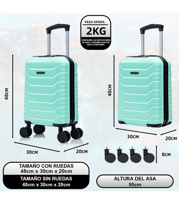 Mala de cabine em ABS 40x30x20 (24L) | Capacidade máxima com rodas amovíveis para Ryanair | Vueling - Hortelã