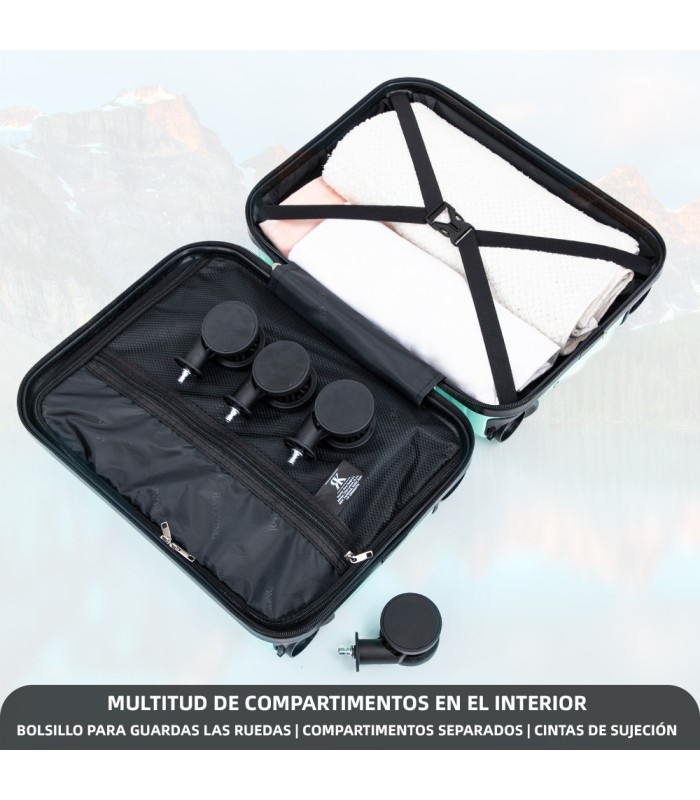 Mala de cabine em ABS 40x30x20 (24L) | Capacidade máxima com rodas amovíveis para Ryanair | Vueling - Hortelã