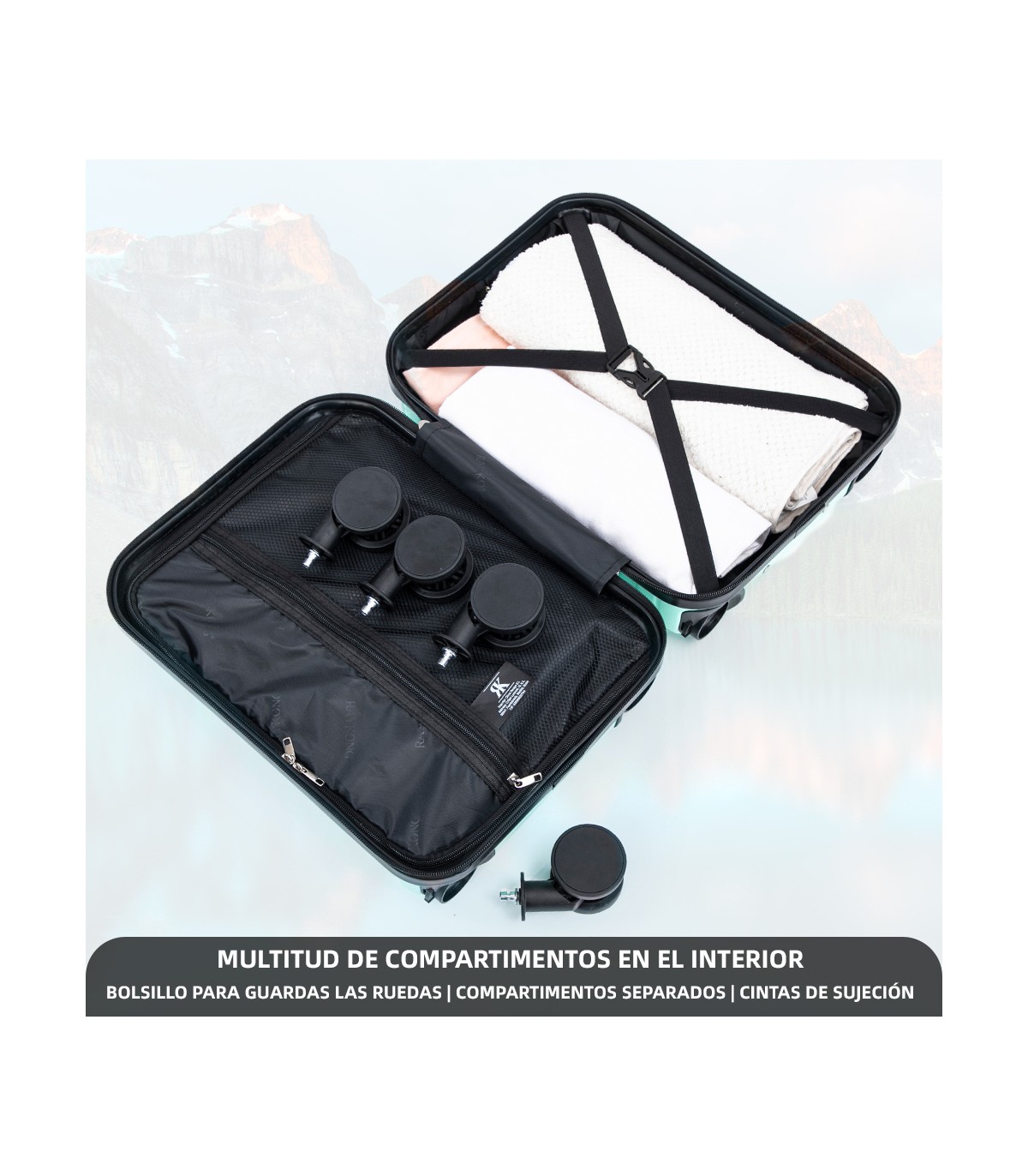 Maleta Cabina ABS 40x30x20(24L)| Maxima Capacidad con Ruedas Desmontables para Ryanair | Vueling - Menta