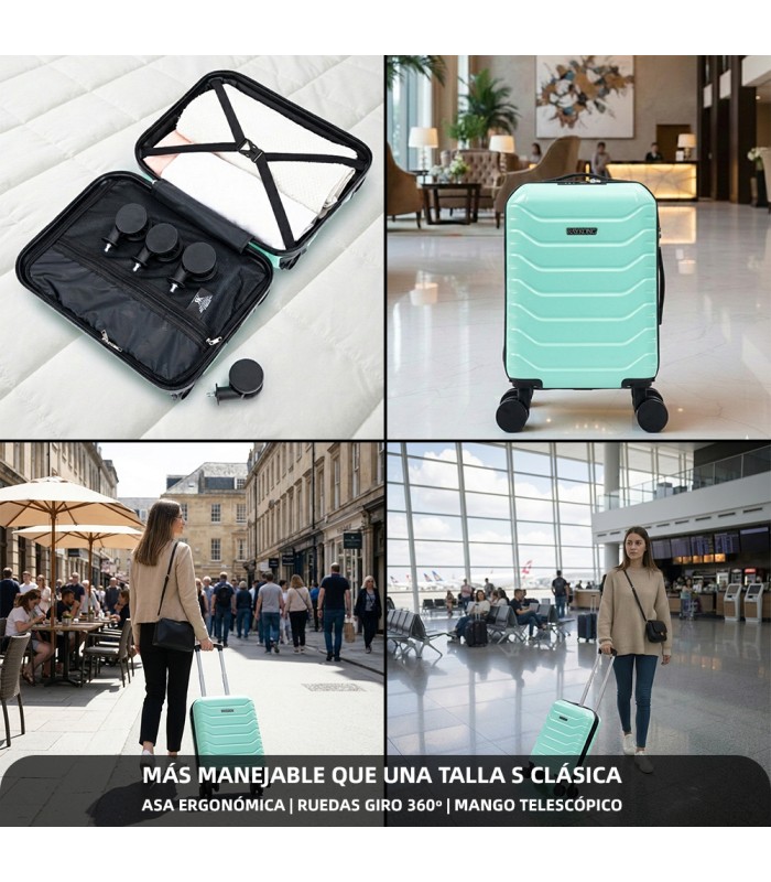 Mala de cabine em ABS 40x30x20 (24L) | Capacidade máxima com rodas amovíveis para Ryanair | Vueling - Hortelã