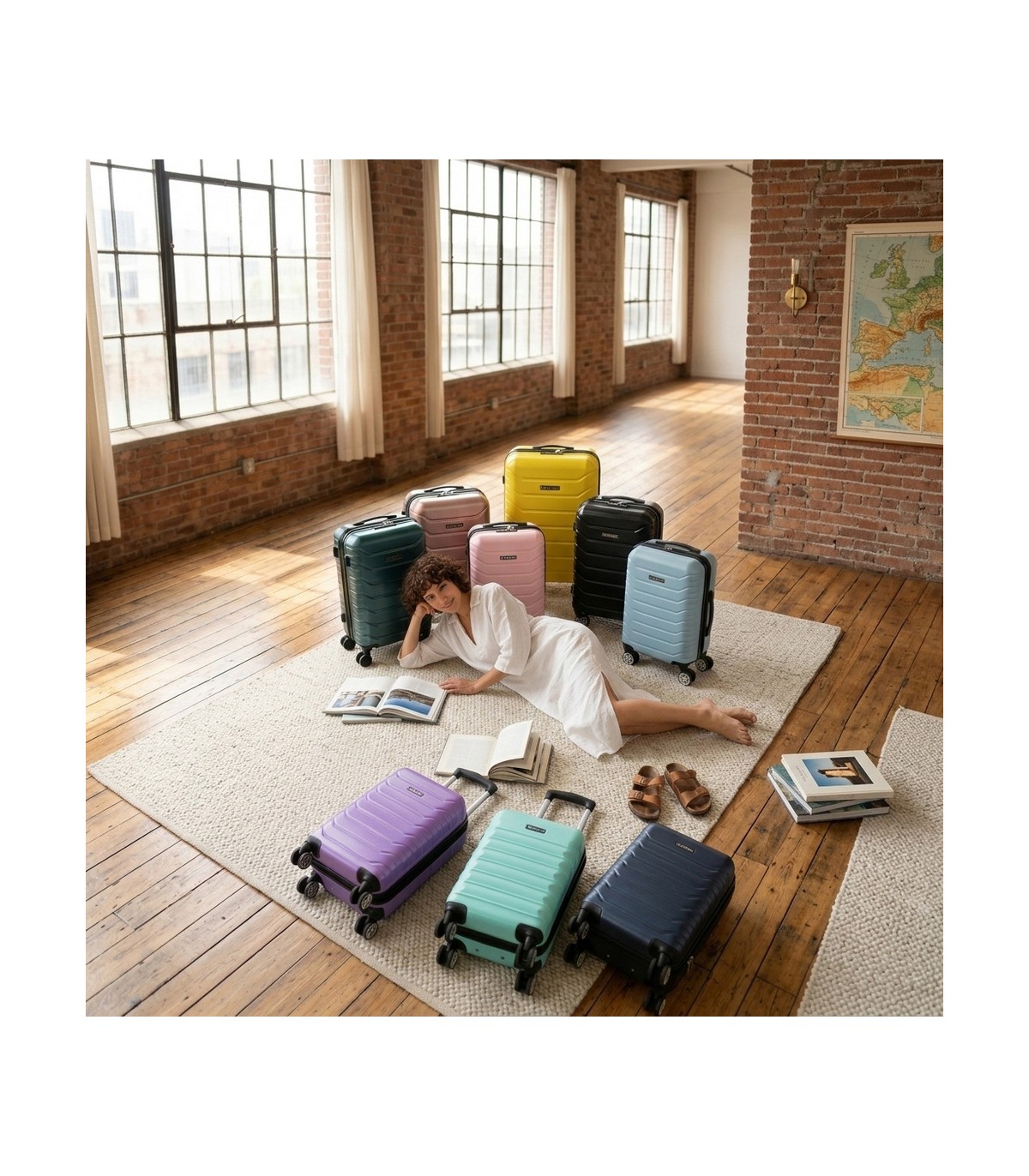Maleta Cabina ABS 40x30x20(24L)| Maxima Capacidad con Ruedas Desmontables para Ryanair | Vueling - Menta