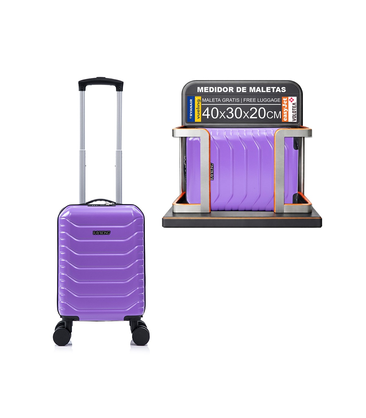 Maleta Cabina ABS 40x30x20(24L)| Maxima Capacidad con Ruedas Desmontables para Ryanair | Vueling - Morado