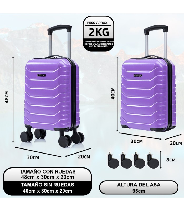 Maleta Cabina ABS 40x30x20(24L)| Maxima Capacidad con Ruedas Desmontables para Ryanair | Vueling - Morado