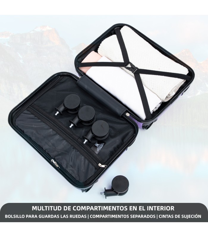 Mala de cabine em ABS 40x30x20 (24L) | Capacidade máxima com rodas amovíveis para Ryanair | Vueling - Roxo