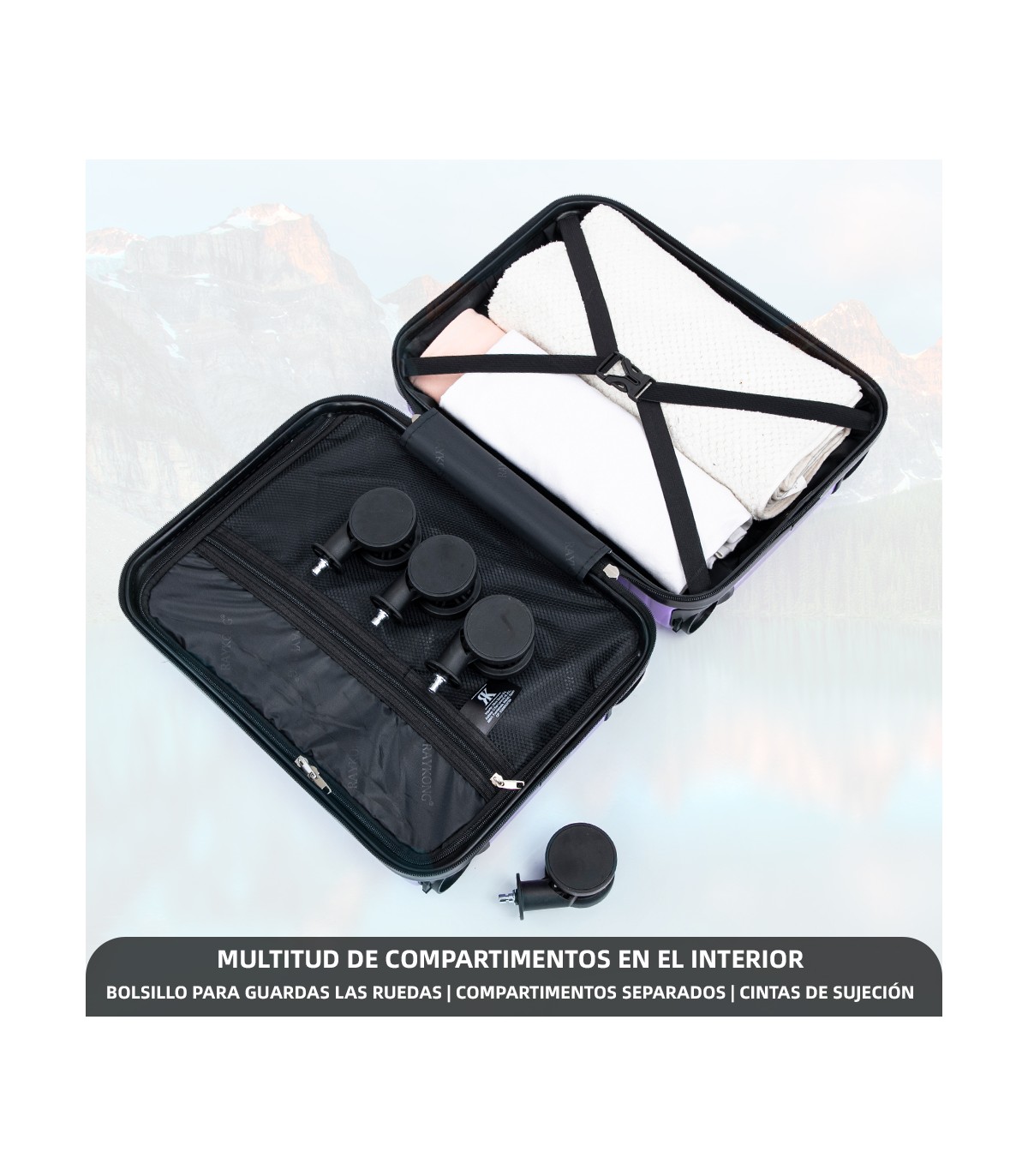Mala de cabine em ABS 40x30x20 (24L) | Capacidade máxima com rodas amovíveis para Ryanair | Vueling - Roxo