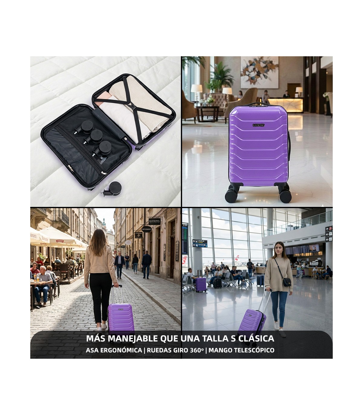 Mala de cabine em ABS 40x30x20 (24L) | Capacidade máxima com rodas amovíveis para Ryanair | Vueling - Roxo