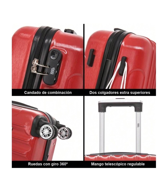 1990s Maleta de Cabina Policarbonato 55x39x21cm (40L) - 20 Pulgadas - Rojo