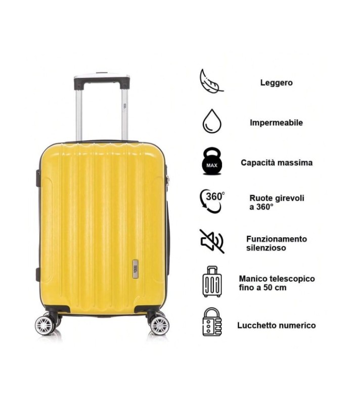 1990s Mala de cabine em policarbonato 55x40x20cm (40L) - 20 polegadas - Amarelo