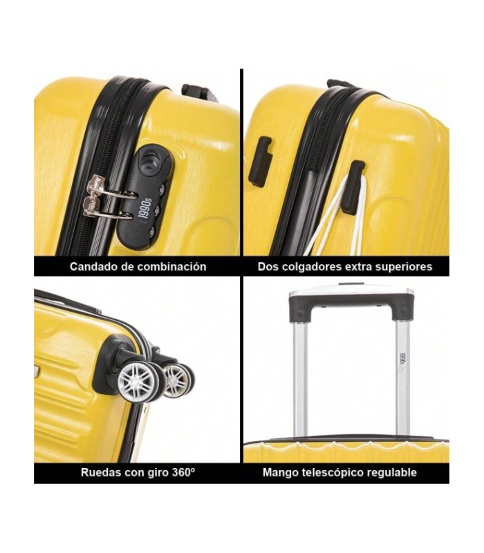 1990s Mala de cabine em policarbonato 55x40x20cm (40L) - 20 polegadas - Amarelo