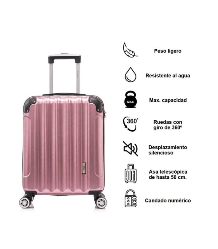 1990s Maleta de Cabina 55x40x20cm (44L) Policarbonato - Maxima Capacidad - Candado Incrustada - 20 Pulgadas - RosaDorado