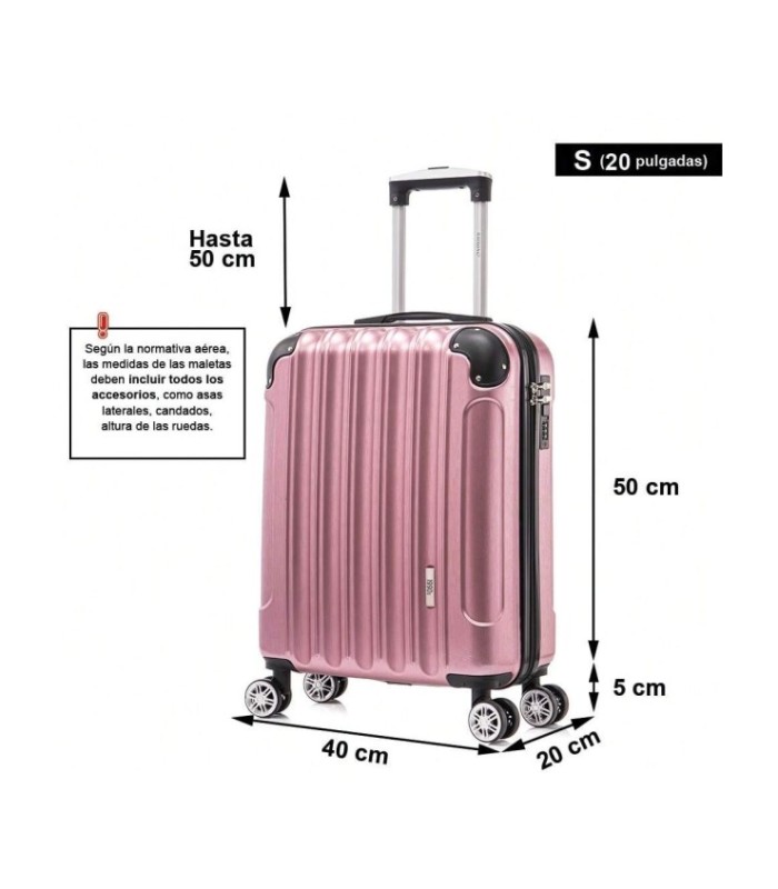 1990s Maleta de Cabina 55x40x20cm (44L) Policarbonato - Maxima Capacidad - Candado Incrustada - 20 Pulgadas - RosaDorado