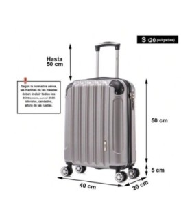 1990s Maleta de Cabina 55x40x20cm (44L) Policarbonato - Maxima Capacidad - Candado Incrustada - 20 Pulgadas - Plata