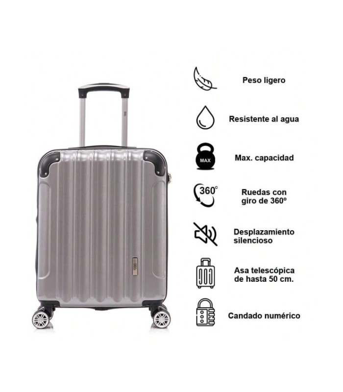 1990s Maleta de Cabina 55x40x20cm (44L) Policarbonato - Maxima Capacidad - Candado Incrustada - 20 Pulgadas - Plata