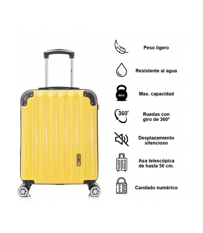 1990s Maleta de Cabina 55x40x20cm (44L) Policarbonato - Maxima Capacidad - Candado Incrustada - 20 Pulgadas - Amarillo
