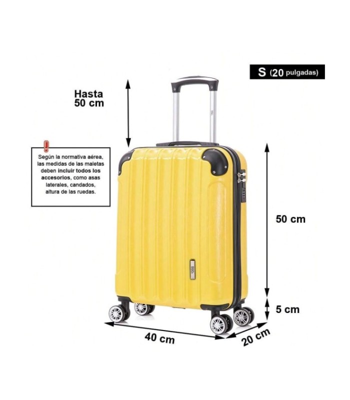 1990s Maleta de Cabina 55x40x20cm (44L) Policarbonato - Maxima Capacidad - Candado Incrustada - 20 Pulgadas - Amarillo