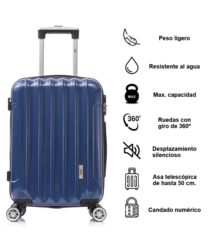 1990s Juego de Maletas Policarbonato Rígida 3 Piezas|Maleta Cabina 55cm|Maleta Mediana 68cm|Neceser 29cm - AzulMarino
