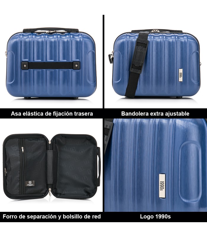 1990s Juego de Maletas Policarbonato Rígida 3 Piezas|Maleta Cabina 55cm|Maleta Mediana 68cm|Neceser 29cm - AzulMarino