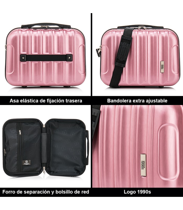 1990s Conjunto de malas rígidas em policarbonato 3 peças|Bagagem de cabine 55cm|Bagagem média 68cm|Necessaire 29cm - Ouro rosa