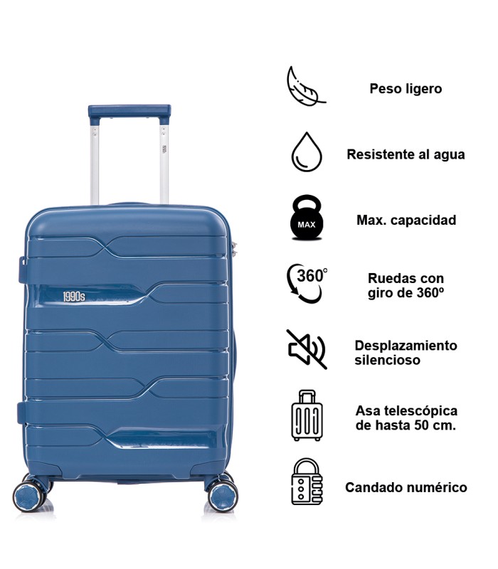 1990s Conjunto de mala expansível polipropileno 3 peças|Cabine 55x38x22cm|Médio 65cm|Grande 75cm - Azul-marinho