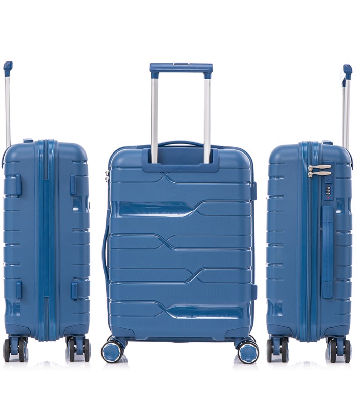 1990s Conjunto de mala expansível polipropileno 3 peças|Cabine 55x38x22cm|Médio 65cm|Grande 75cm - Azul-marinho