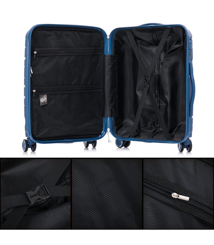 1990s Conjunto de mala expansível polipropileno 3 peças|Cabine 55x38x22cm|Médio 65cm|Grande 75cm - Azul-marinho