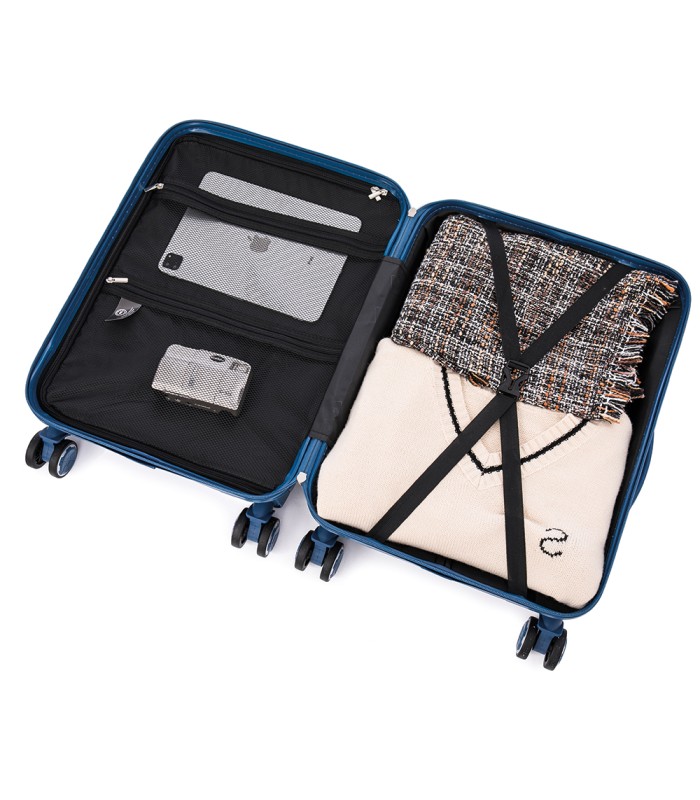 1990s Conjunto de mala expansível polipropileno 3 peças|Cabine 55x38x22cm|Médio 65cm|Grande 75cm - Azul-marinho