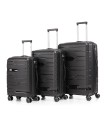 1990s Conjunto de mala expansível polipropileno 3 peças|Cabine 55x38x22cm|Médio 65cm|Grande 75cm - Preto