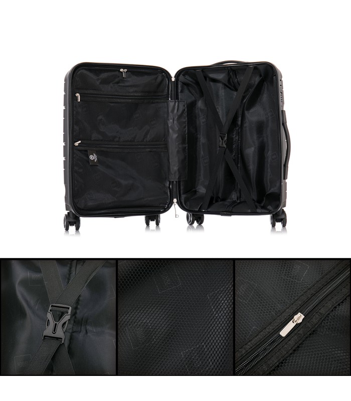 1990s Conjunto de mala expansível polipropileno 3 peças|Cabine 55x38x22cm|Médio 65cm|Grande 75cm - Preto