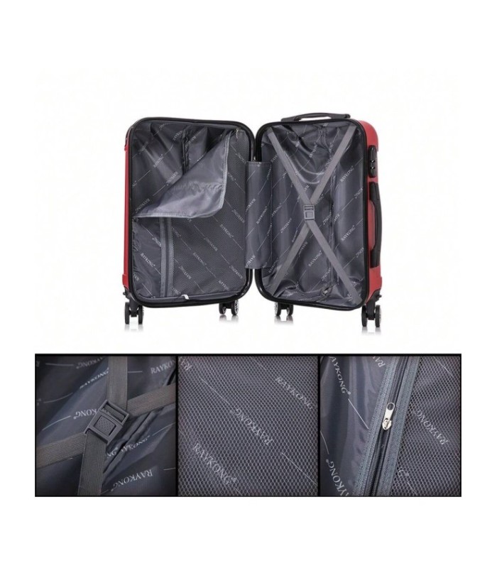 RAYKONG Mala de cabine ABS 55x40x20cm (40L) - Carrinho de bagagem de mão pequeno - 4 rodas duplas giratórias 360° - Vermelho